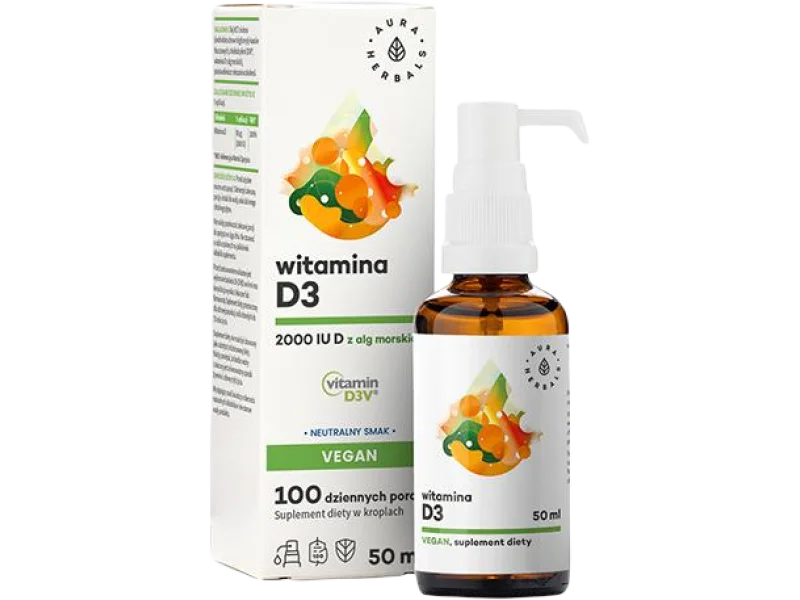 Aura Herbals Witamina D3 vegan, krople, 50 ml