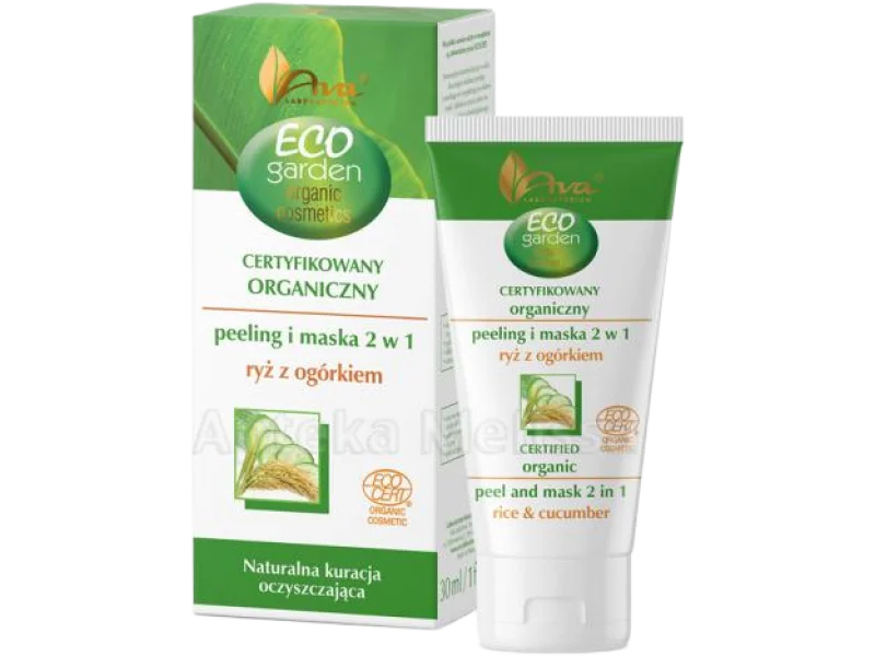 AVA ECO GARDEN certyfikowany organiczny peeling i maska 2w1 ryż z ogórkiem, 30 ml