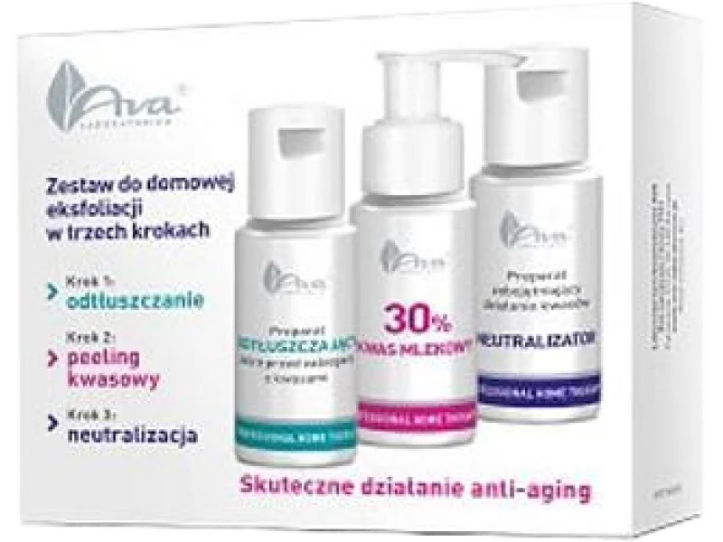 AVA Zestaw do domowej eksfoliacji odtłuszczacz + kwas mlekowy + neutralizator, 50 ml