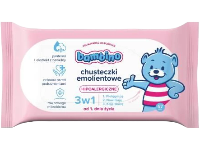 BAMBINO Chusteczki emolientowe 3w1 hipoalergiczne, 57 szt.