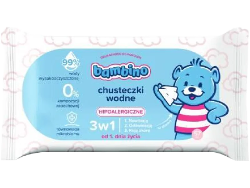 BAMBINO Chusteczki wodne 3w1 hipoalergiczne, 57 szt.