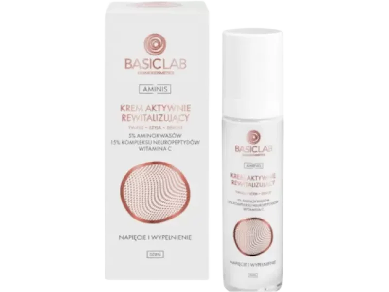 BasicLab Aminis aktywnie rewitalizujący do twarzy, szyi i dekoltu z aminokwasów napięcie i wypełnienie, krem, 50 ml