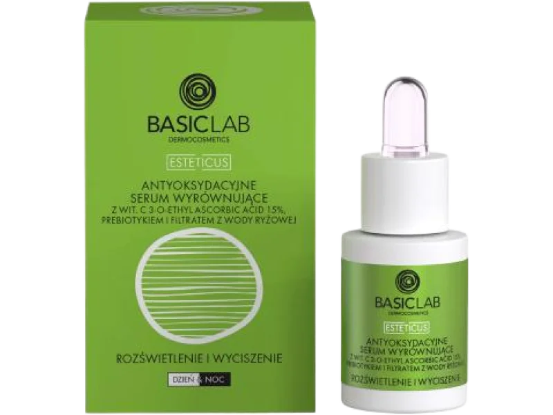 BASICLAB Esteticus Antyoksydacyjne serum wyrównujące Rozświetlenie i Wyciszenie, 15 ml