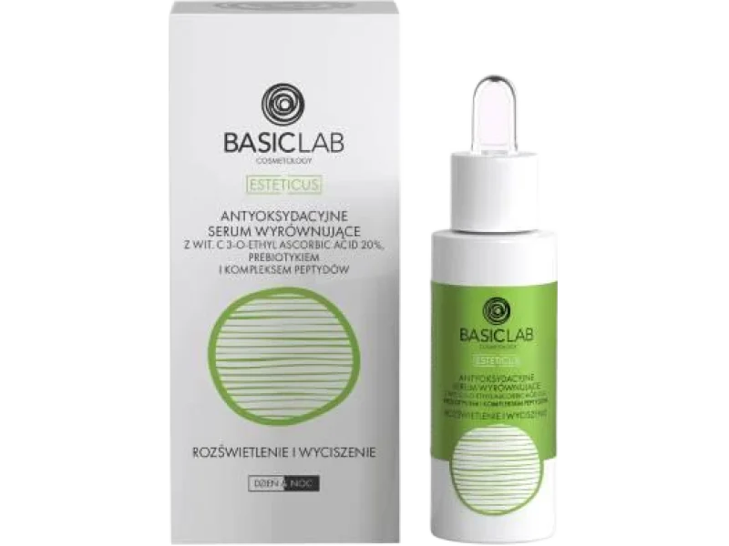 BASICLAB Esteticus Antyoksydacyjne serum wyrównujące z wit. C 20%, Rozświetlenie i wyciszenie, 30 ml
