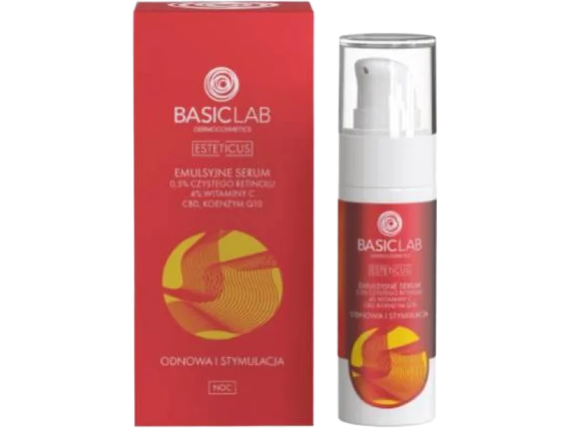 BASICLAB Esteticus Emulsyjne serum na noc z retinolem, witaminą C, CBD i koenzymem Q10, 30 ml