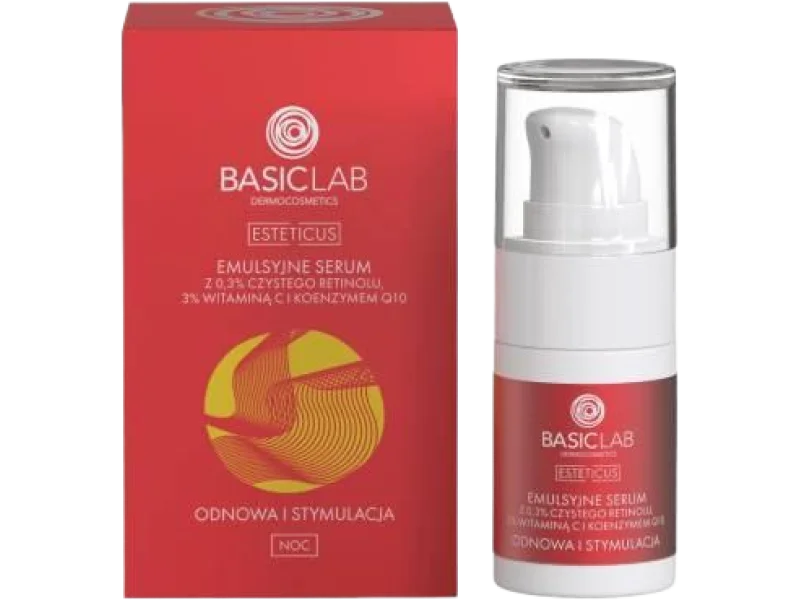 BASICLAB Esteticus Emulsyjne serum z retinolem, witaminą C i koenzymem Q10, 15 ml