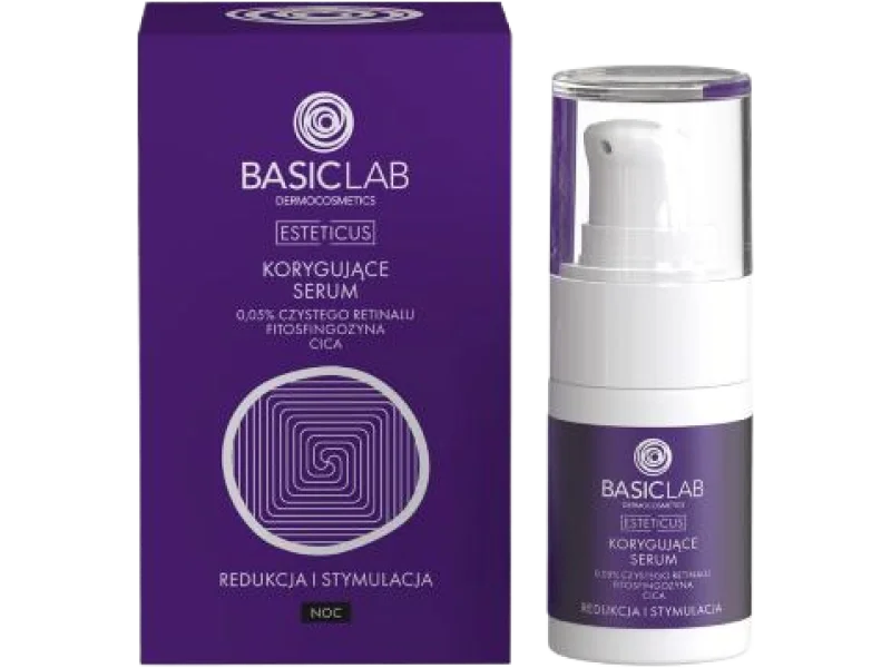 BASICLAB Esteticus Korygujące serum na noc Redukcja i Stymulacja, 15 ml