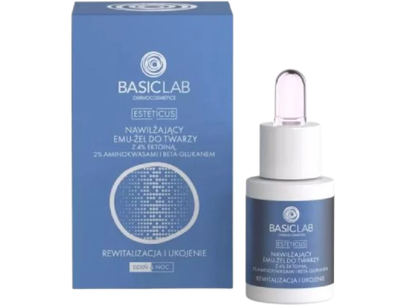 BASICLAB Esteticus Nawilżający emu-żel do twarzy Rewitalizacja i Ukojenie, 30 ml