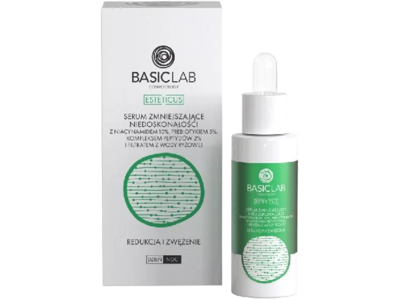 BASICLAB Esteticus Serum zmniejszające niedoskonałości z niacynamidem 10%, 30 ml