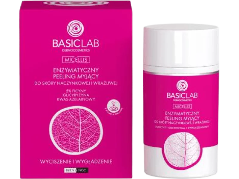 BASICLAB Micellis Enzymatyczny peeling myjący do skóry naczynkowej i wrażliwej, puder, 35 g