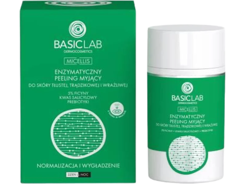 BASICLAB Micellis Peeling enzymatyczny do twarzy do skóry tłustej i wrażliwej, 35 g