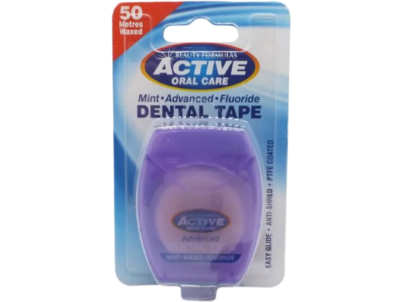 BEAUTY FORMULAS Active Oral Care taśma miętowa woskowana z fluorem, taśma dentystyczna, 50 m