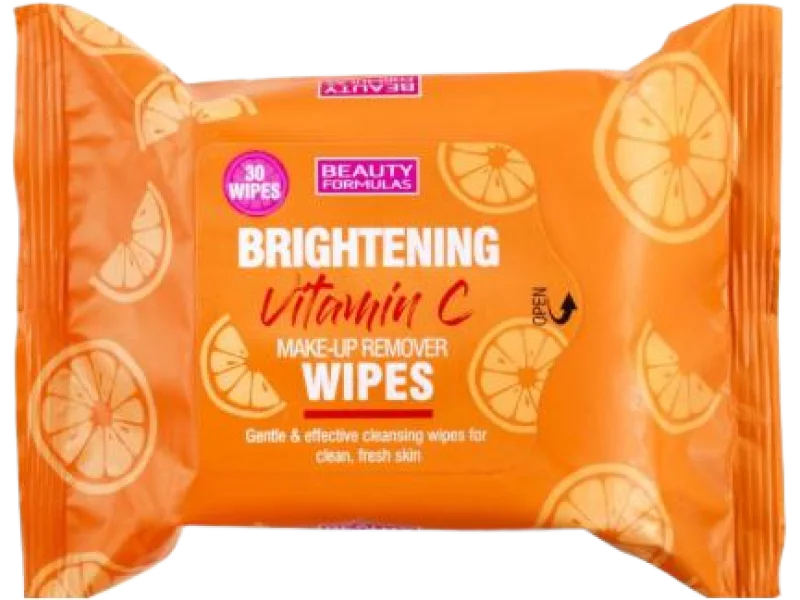Beauty Formulas Brightening Vitamin C Chusteczki oczyszczające do twarzy z Witaminą C, 30 szt.