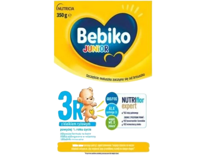 Bebiko Junior 3R NUTRIflor Expert odżywcza formuła na bazie mleka z kleikiem ryżowym, proszek, 350 g