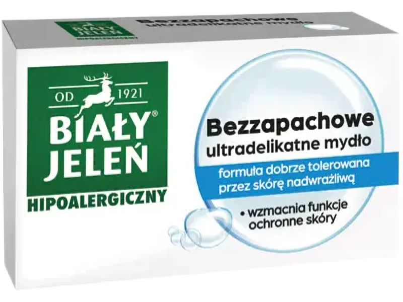 Biały Jeleń hipoalergiczny, glicerynowe bezzapachowe, mydło, 100 g