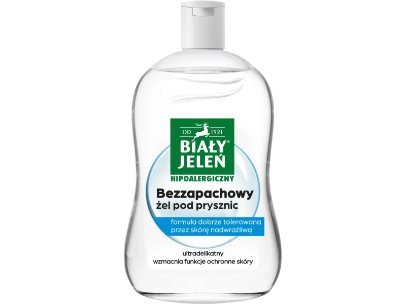 Biały Jeleń, żel pod prysznic bezzapachowy hipoalergiczny, żel do mycia, 500 ml