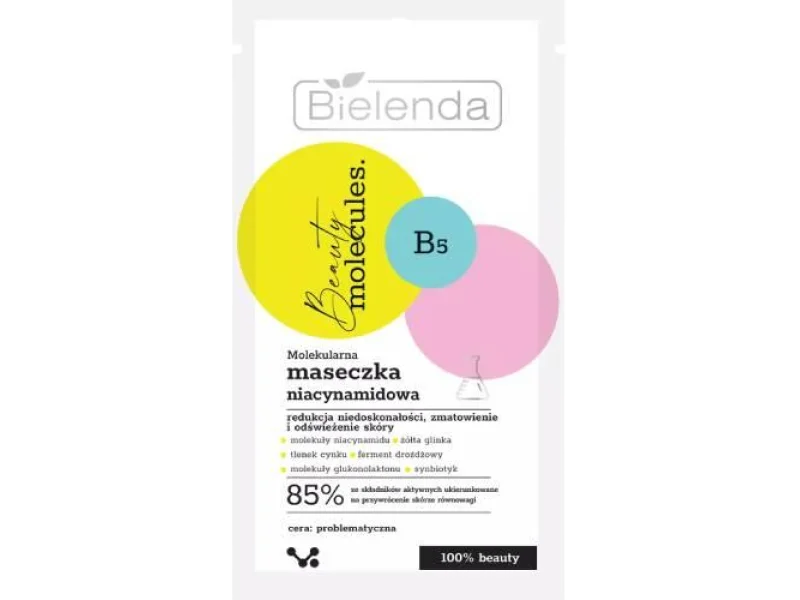 Bielenda Beauty Molecules, molekularna maseczka niacynamidowa cera problematyczna, maska, 8 g