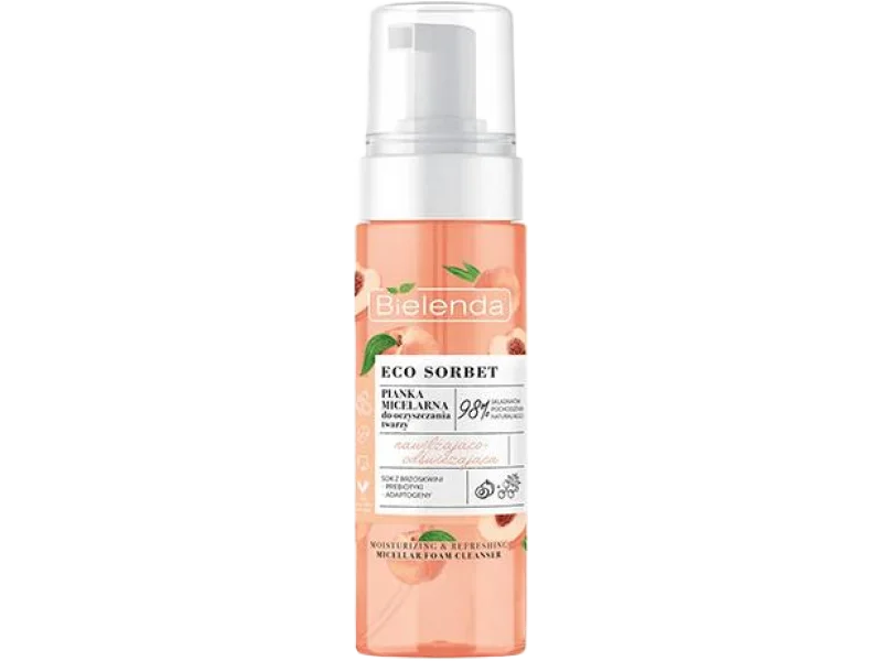 Bielenda Eco Sorbet brzoskwinia pianka micelarna do oczyszczania twarzy nawilżająco-odświeżająca, 150 ml