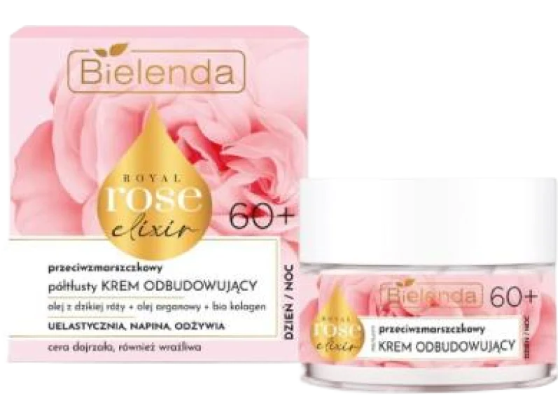 BIELENDA ROYAL ROSE ELIXIR przeciwzmarszczkowy półtłusty krem odbudowujący 60+ dzień/noc, 50 ml