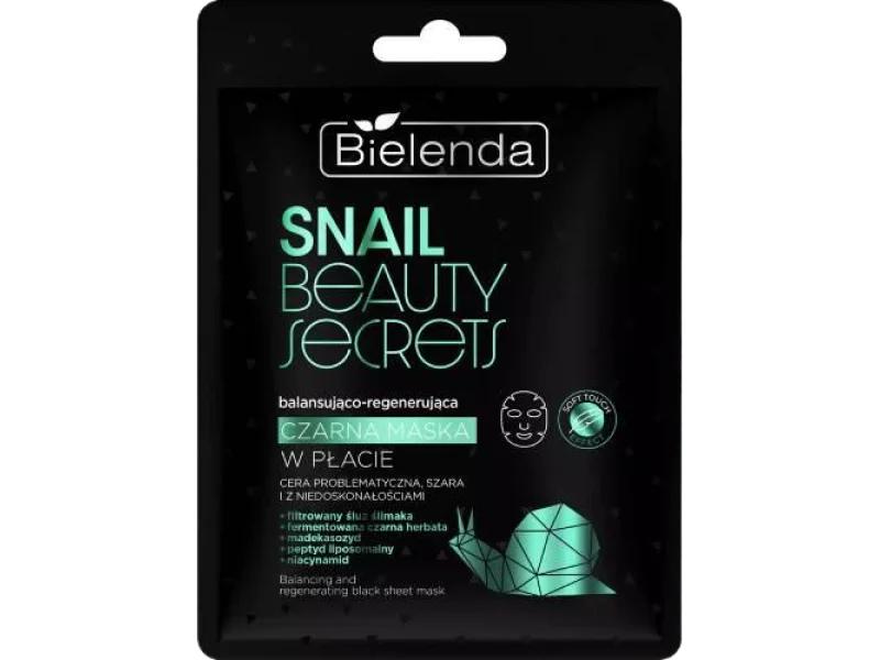Bielenda Snail Beauty Secrets, balansująco-regenerująca czarna maska w płacie, 1 szt.
