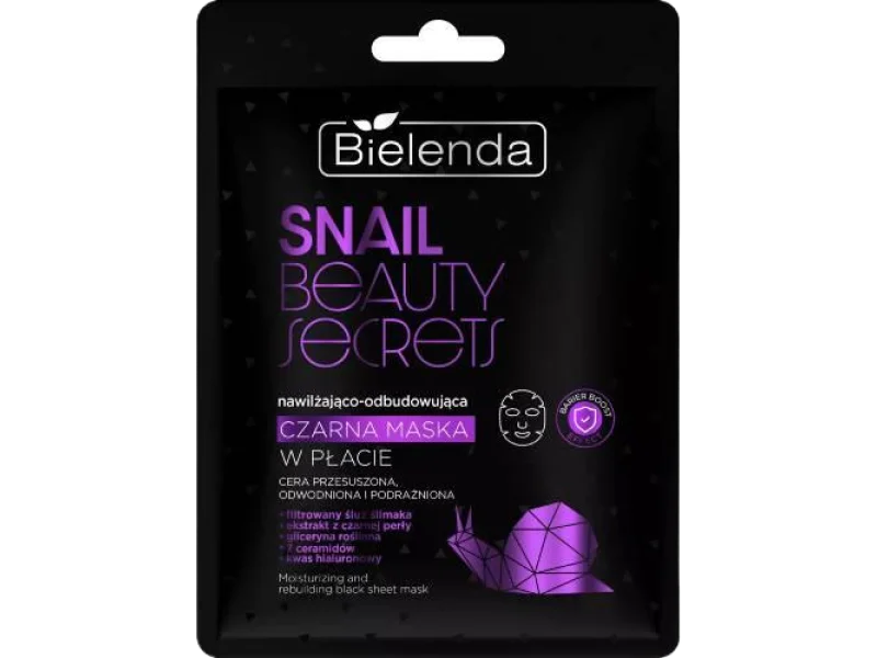 Bielenda Snail Beauty Secrets, nawilżająco-odbudowująca czarna maska w płacie, 1 szt.