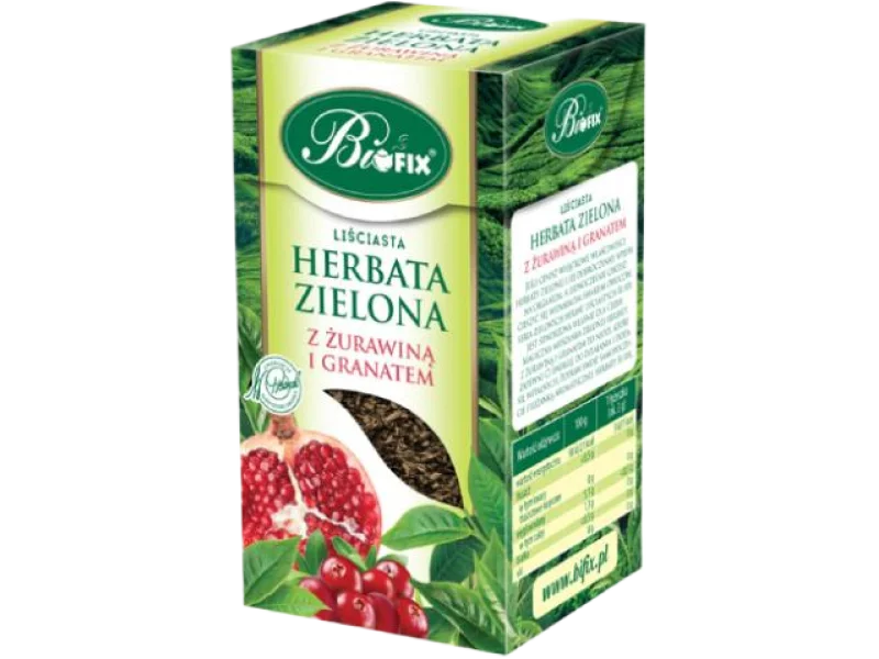 BiFix Herbata zielona liściasta z żurawiną i granatem, zioła do zaparzania, 100 g