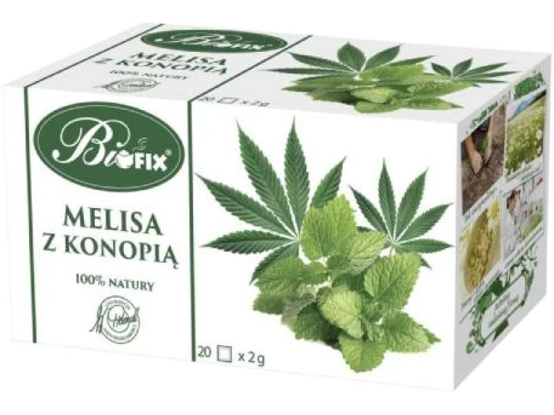 BiFix Herbatka ziołowa ekspresowa Melisa z konopią, zioła do zaparzania, 20 szt.