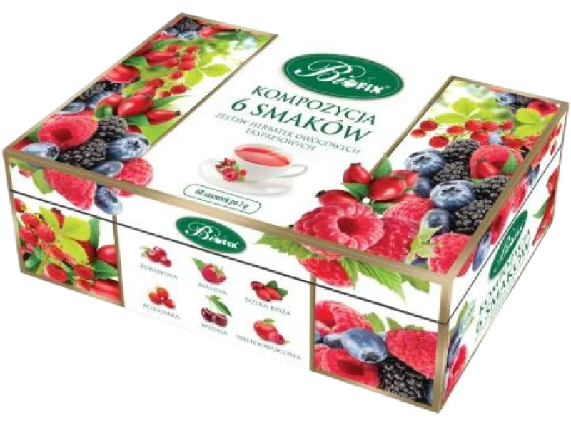 BiFix Kompozycja 6 smaków Zestaw herbatek owocowych ekspresowych, saszetki, 120 g