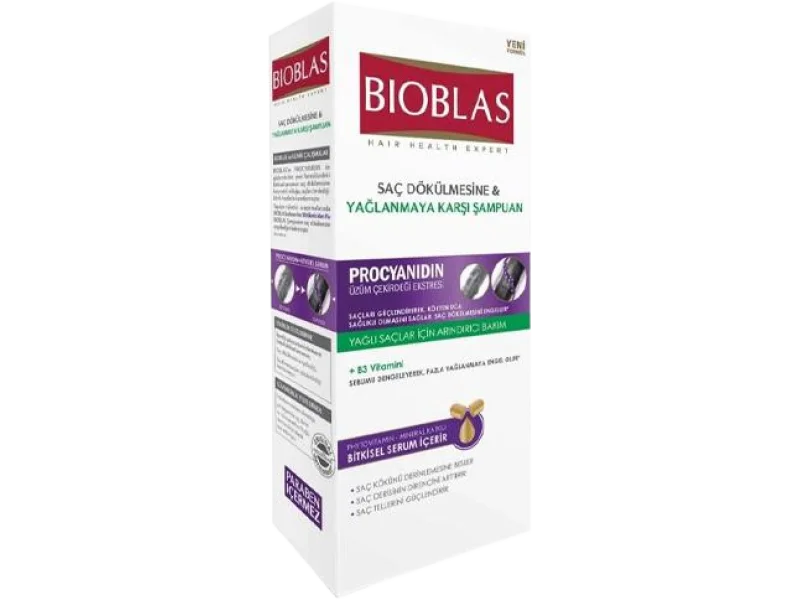 Bioblas ziołowy na wypadanie włosów dla włosów przetłuszczających procyjanidyna, szampon, 360 ml