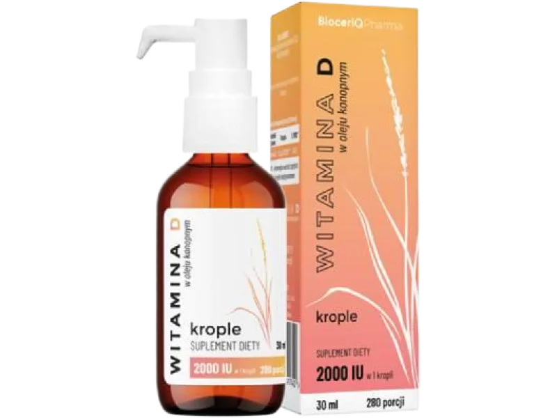 BioceriQ Pharma Witamina D W Oleju Konopnym 2000 IU, krople, 2000 j.m., 30 ml