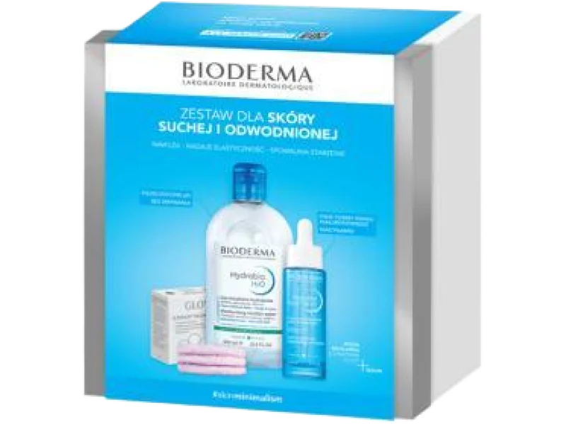 Bioderma Hydrabio Zestaw Xmass 2024 H2O Woda micelarna + Hyalu+ Serum + Płatki Glov puszyste płatki kosmetyczne, 500 + 30 + 3 szt.