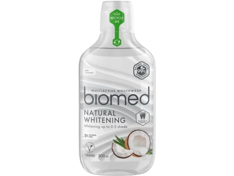 Biomed Natural Whitening Płyn do płukania jamy ustnej Mięta i kokos, płyn do jamy ustnej, 500 ml