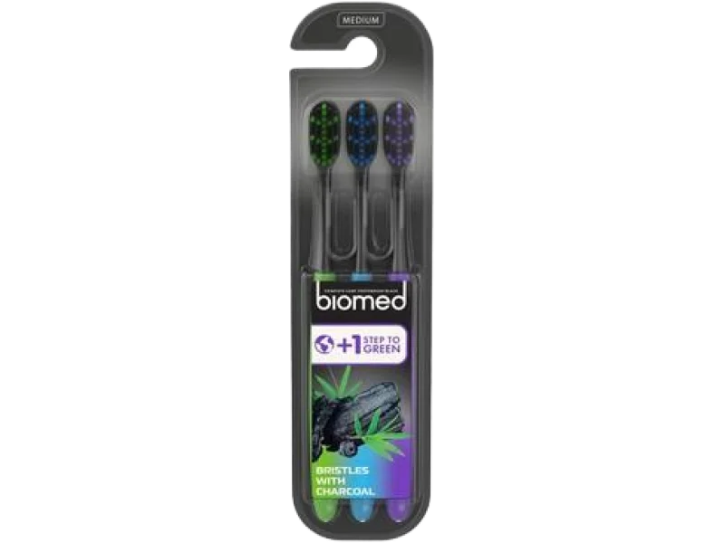 BIOMED z węglem drzewnym, szczoteczka, 3 szt.