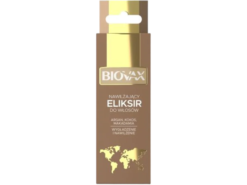 Biovax Eliksir nawilżający do włosów argan makadamia kokos, olejek, 15 ml