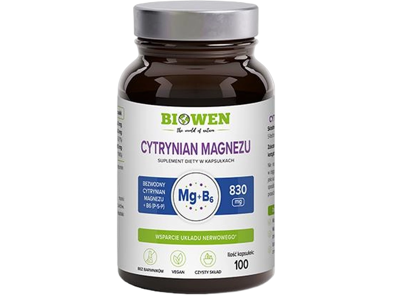 Biowen cytrynian magnezu z B6 wsparcie kości i mięśni, kapsułki, 100 kaps.