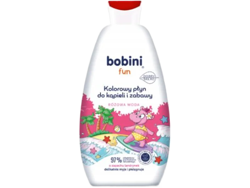 BOBINI FUN Kolorowy płyn do kąpieli i zabawy Różowa Woda, 500 ml
