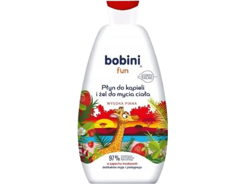 BOBINI FUN Płyn do kąpieli i żel do mycia ciała o zapachu truskawek, 500 ml