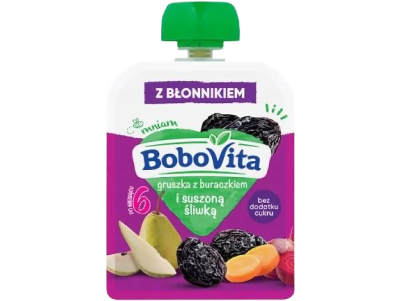 BOBOVITA Mus gruszka z buraczkiem i suszoną śliwką po 6. miesiącu, 80 g
