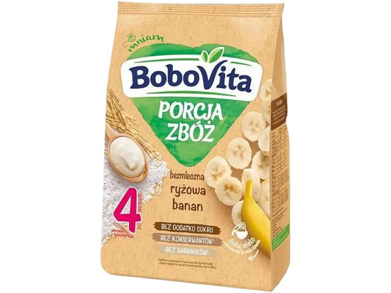 BoboVita Porcja Zbóż Bezmleczna kaszka ryżowa z bananem 4m+, proszek, 170 g