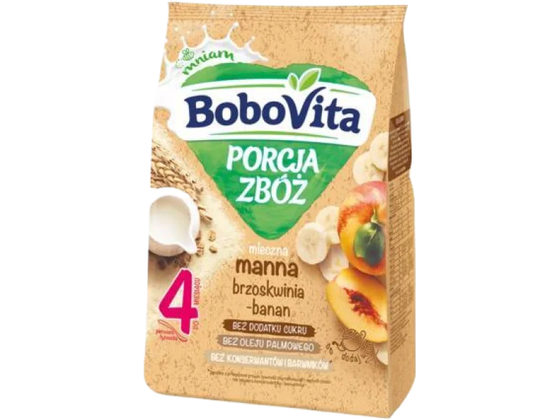 BoboVita Porcja Zbóż Kaszka mleczna manna bananowo-brzoskwiniowa, proszek, 210 g