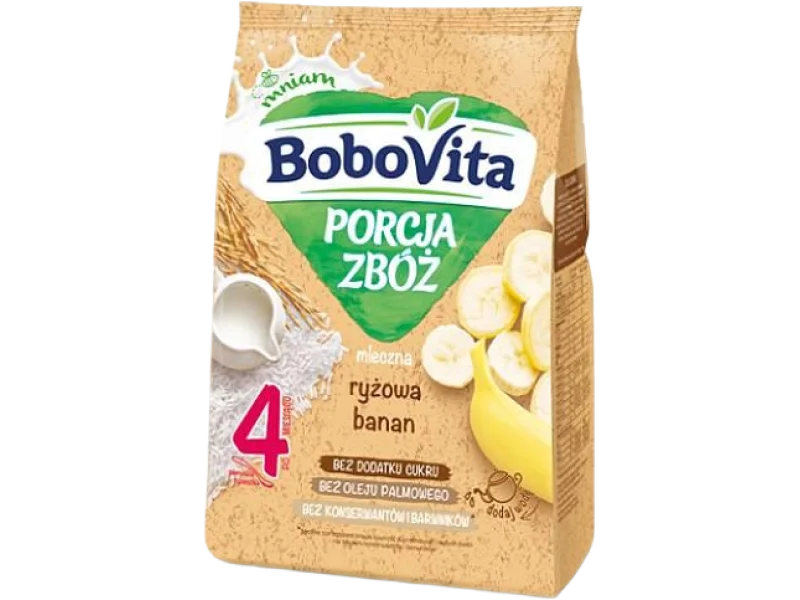 BoboVita Porcja Zbóż Mleczna kaszka ryżowa z bananem 4m+, proszek, 210 g