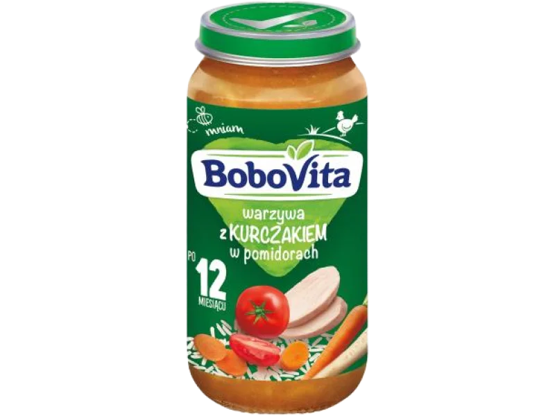 BoboVita warzywa z kurczakiem w pomidorach po 12 miesiącu, obiadek, 250 g