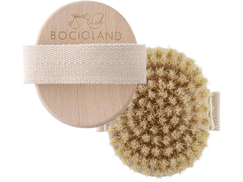 Bocioland drewniana szczotka do masażu ciała z naturalnym włosiem tampico, szczoteczka, 1 szt.