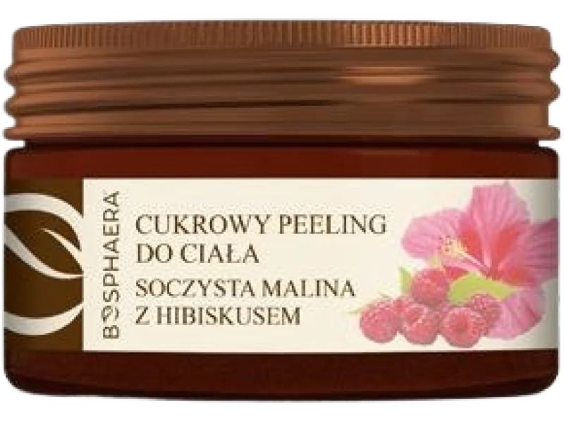 BOSPHAERA Cukrowy peeling do ciała soczysta malina z hibiskusem, 200 g