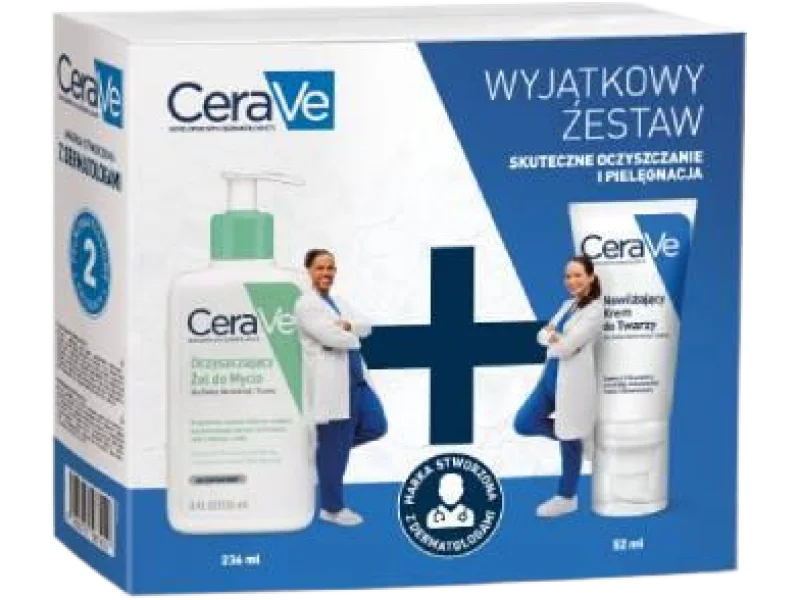 CERAVE zestaw oczyszczający żel do mycia + nawilżający krem do twarzy z ceramidami, żel + krem, 236,52 ml