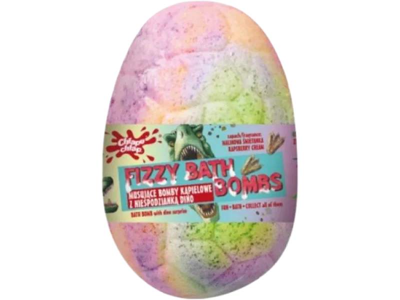 CHLAPU CHLAP musująca bomba kąpielowa jajo dinozaura z niespodzianką, bąbelkowa oranżada, bomba do kąpieli, 140 g