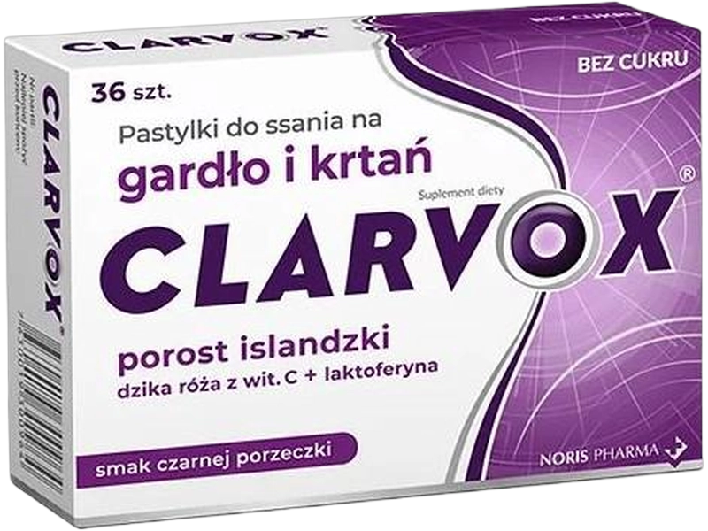 Clarvox, smak porzeczkowy, pastylki do ssania, 36 szt.