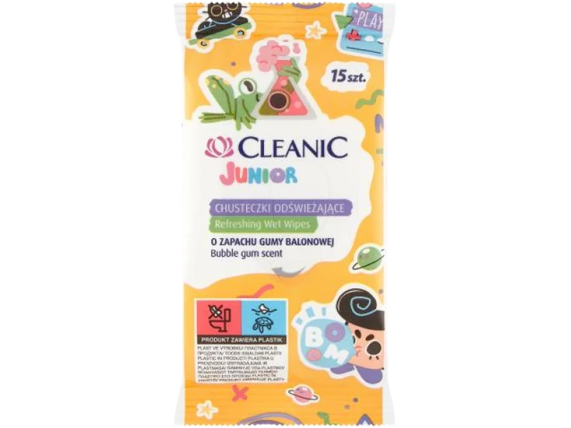 CLEANIC Junior Chusteczki odświeżające z płynem antybakteryjnym, 15 szt.