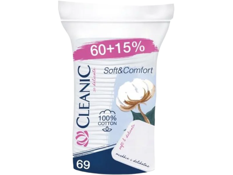 CLEANIC Soft & Comfort płatki kosmetyczne kwadratowe, 69 szt.