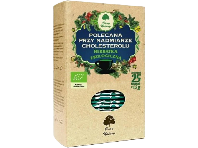 DARY NATURY Herbatka Ekologiczna Polecana przy nadmiarze cholesterolu, zioła do zaparzania, 25×1,5g g
